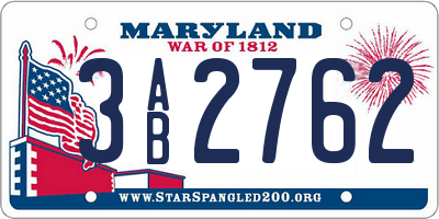 MD license plate 3AB2762