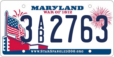 MD license plate 3AB2763