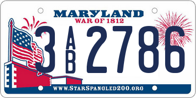 MD license plate 3AB2786