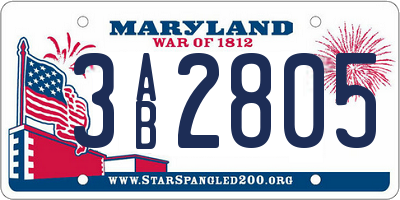 MD license plate 3AB2805