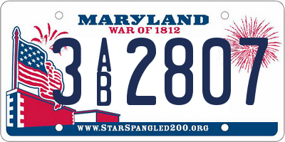 MD license plate 3AB2807