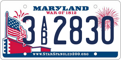 MD license plate 3AB2830