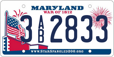 MD license plate 3AB2833