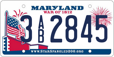 MD license plate 3AB2845