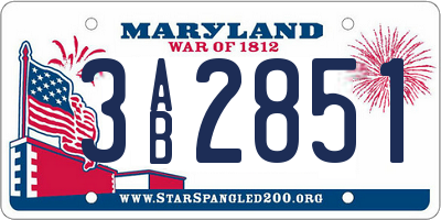 MD license plate 3AB2851