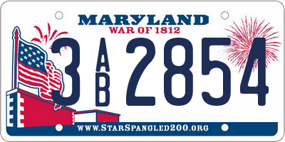 MD license plate 3AB2854