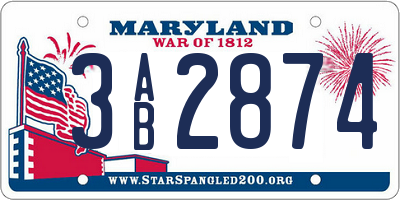 MD license plate 3AB2874