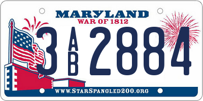 MD license plate 3AB2884