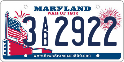 MD license plate 3AB2922