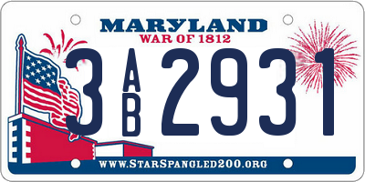 MD license plate 3AB2931