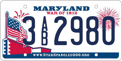 MD license plate 3AB2980