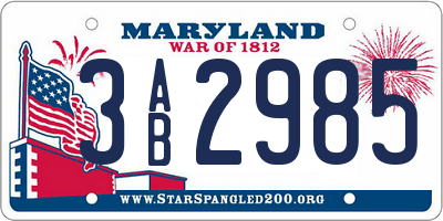 MD license plate 3AB2985