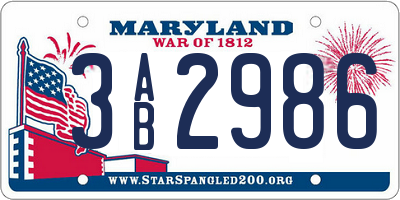 MD license plate 3AB2986