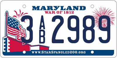 MD license plate 3AB2989