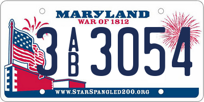 MD license plate 3AB3054