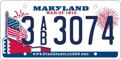 MD license plate 3AB3074