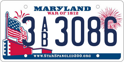MD license plate 3AB3086