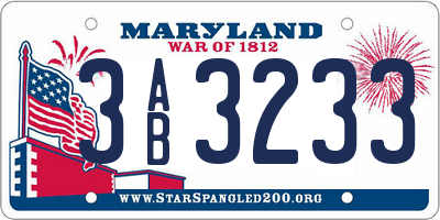 MD license plate 3AB3233