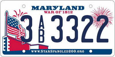 MD license plate 3AB3322