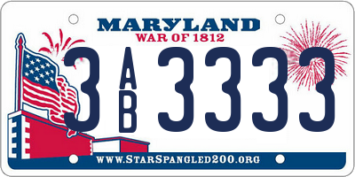 MD license plate 3AB3333
