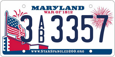 MD license plate 3AB3357