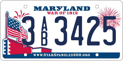 MD license plate 3AB3425