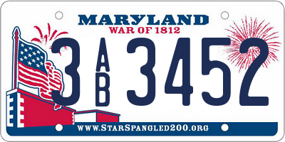 MD license plate 3AB3452