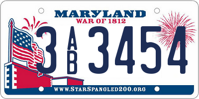 MD license plate 3AB3454