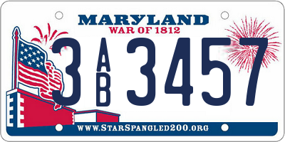 MD license plate 3AB3457