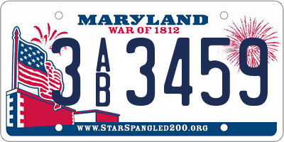MD license plate 3AB3459
