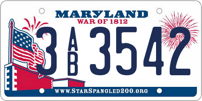 MD license plate 3AB3542