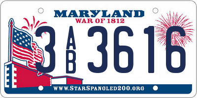 MD license plate 3AB3616
