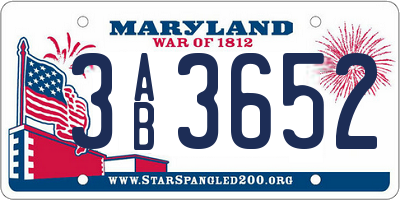 MD license plate 3AB3652