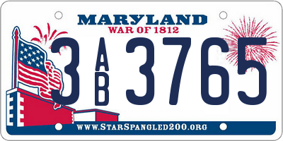 MD license plate 3AB3765