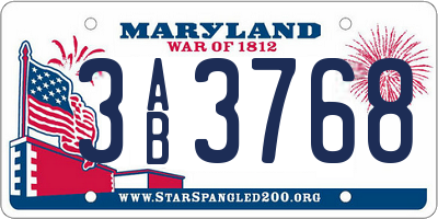 MD license plate 3AB3768