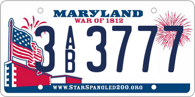 MD license plate 3AB3777