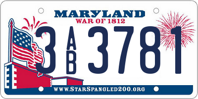 MD license plate 3AB3781