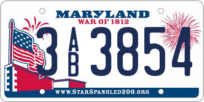 MD license plate 3AB3854