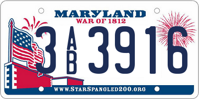 MD license plate 3AB3916