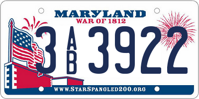 MD license plate 3AB3922