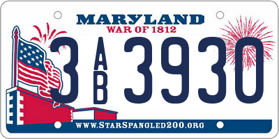 MD license plate 3AB3930