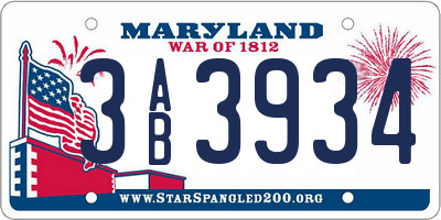 MD license plate 3AB3934
