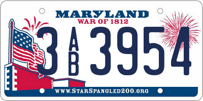 MD license plate 3AB3954