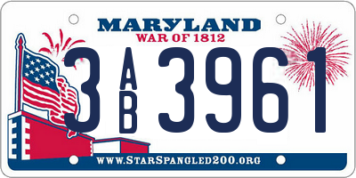 MD license plate 3AB3961