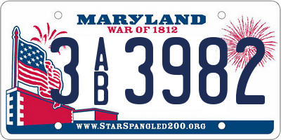 MD license plate 3AB3982