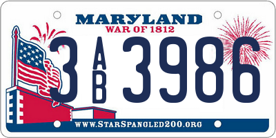 MD license plate 3AB3986