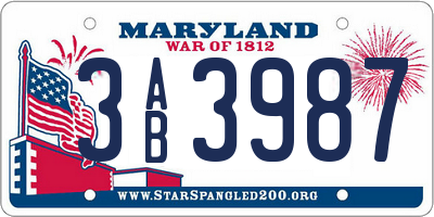 MD license plate 3AB3987