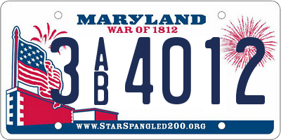 MD license plate 3AB4012