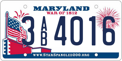 MD license plate 3AB4016
