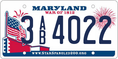 MD license plate 3AB4022